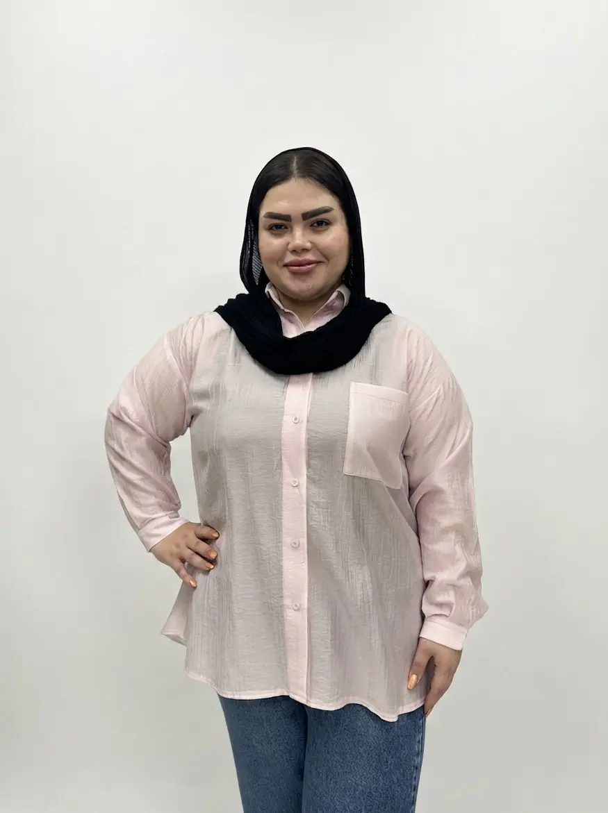 شومیز سایز بزرگ زنانه مدل لنین کریستال (پری شیشه ای) طرح جیب دار